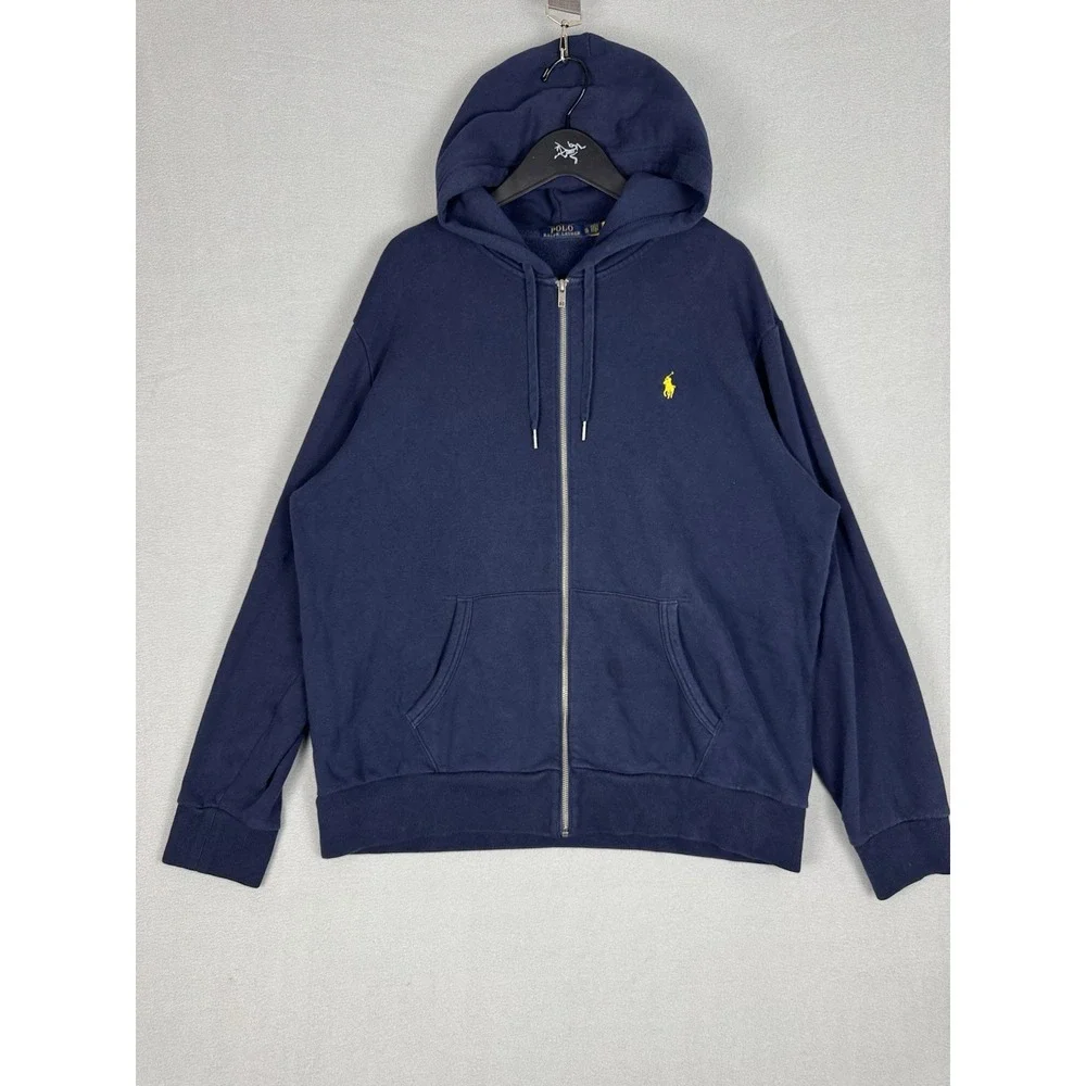 Polo Ralph Lauren Paint Splatter Logo Zip Up Navy Hoodie Mens Size XL Pony